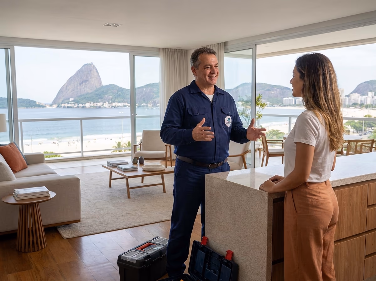 Profissional conversando sobre um problema hidráulico